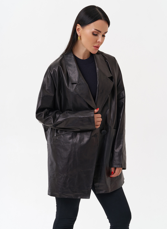 Жакет удлиненный из натуральной кожи